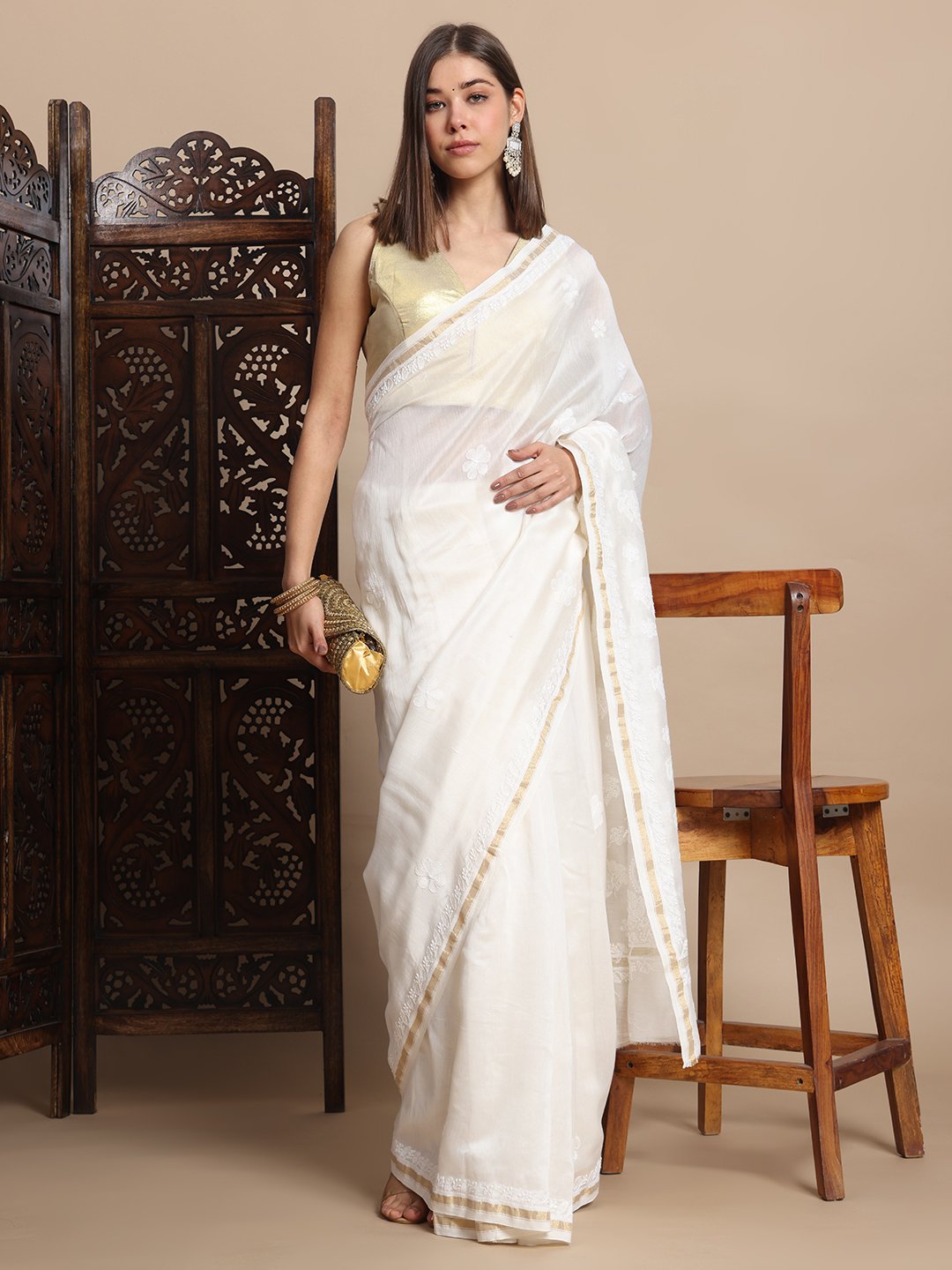 Chikankari Zari Chanderi Silk Saree