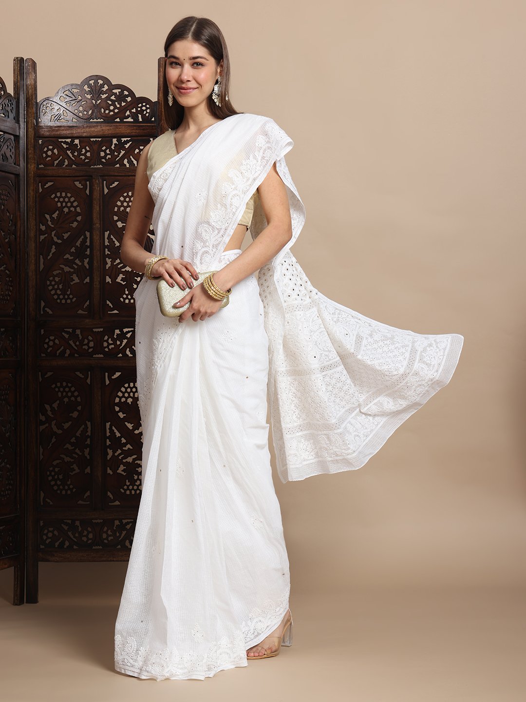 Chikankari Kota Doriya Saree with Mukaish Work