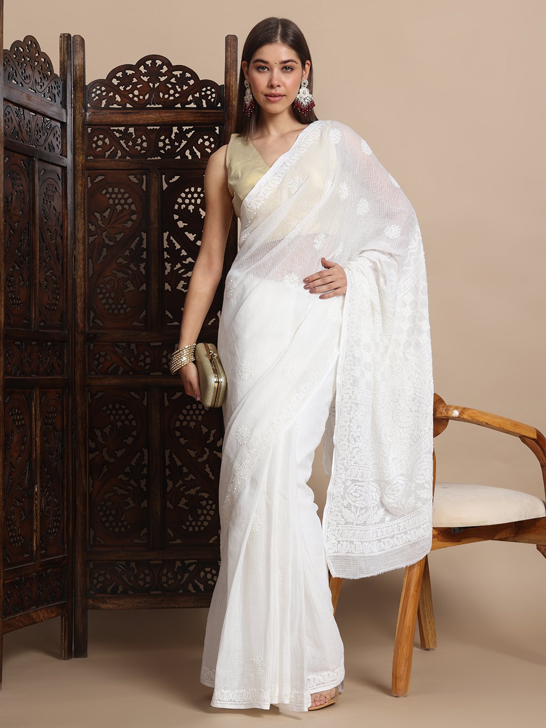 Premium Chikan Embroidered Kota Doriya Saree