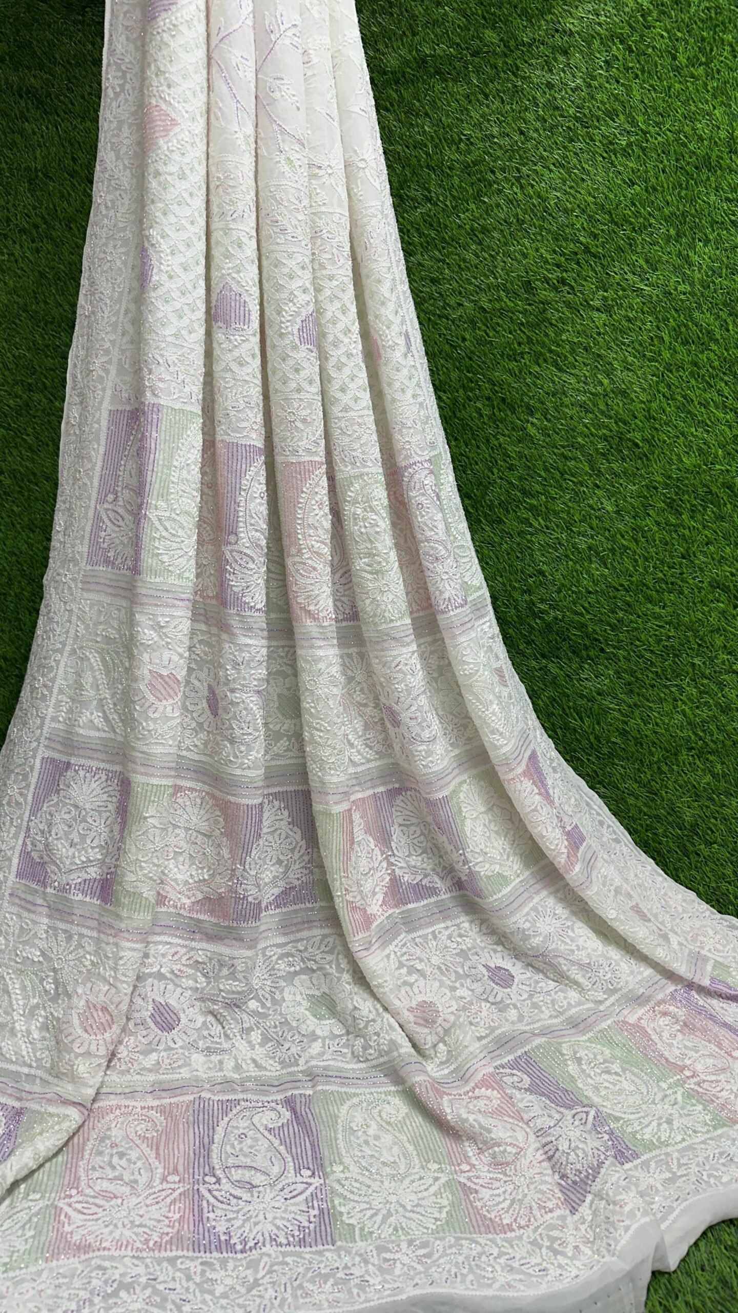 Viscose Georgette Chikan Saree with Heavy Jaal Work