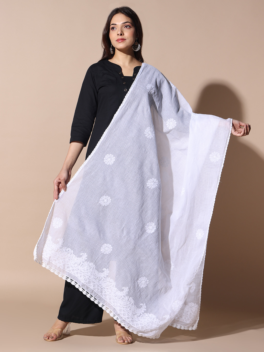 Bharat Hand Embroidered Chikankari Dupatta