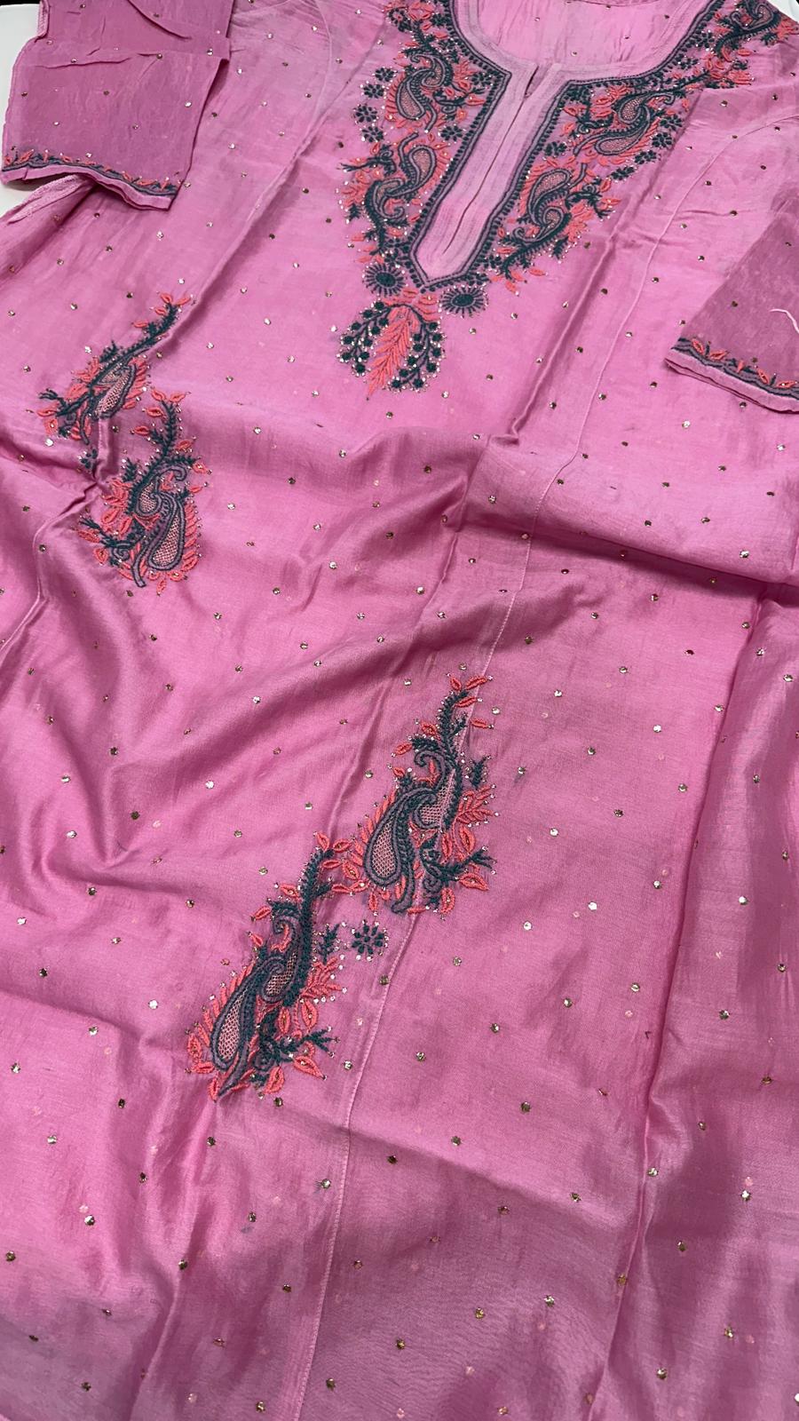 bharat Pure Chanderi Silk Shirt Piece with Chikankari