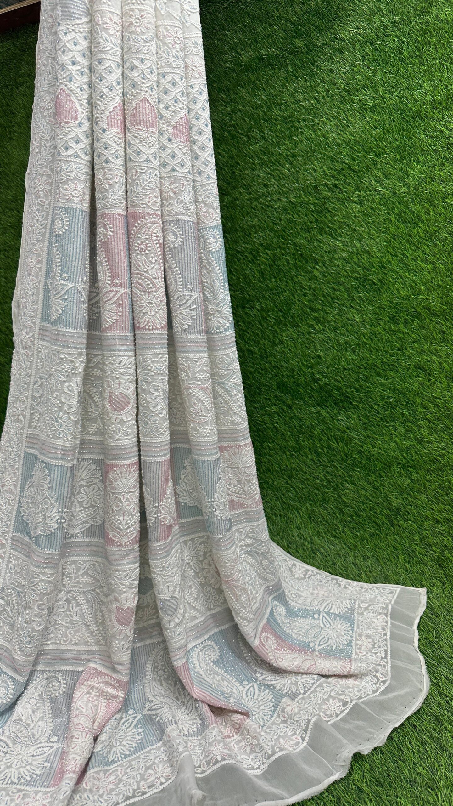 bharat Viscose Georgette Chikan Embroidered Saree