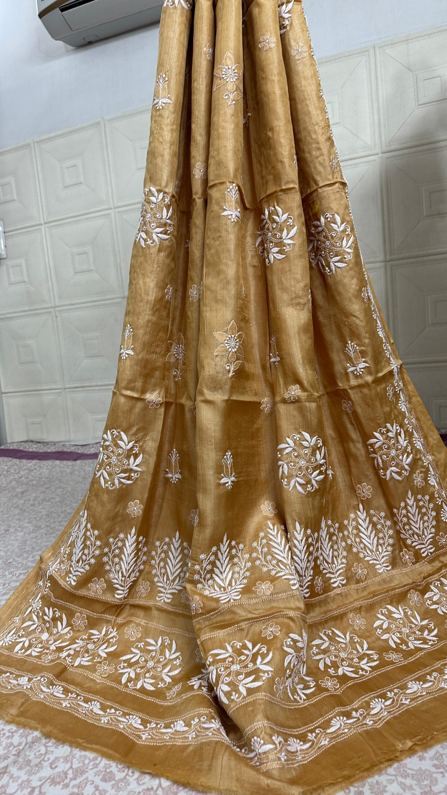 bharat Tusser Silk Saree with Traditional Chikan Embroidery