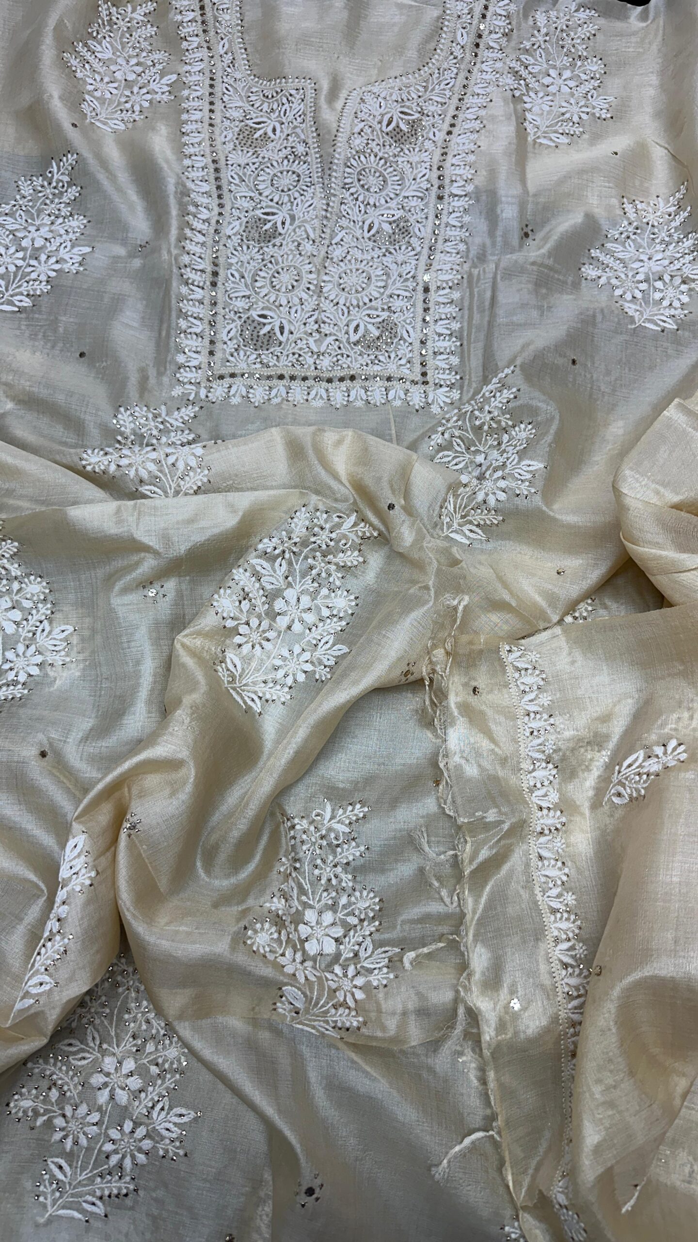 bharat Pure Tusser Silk Chikan & Mukesh Set