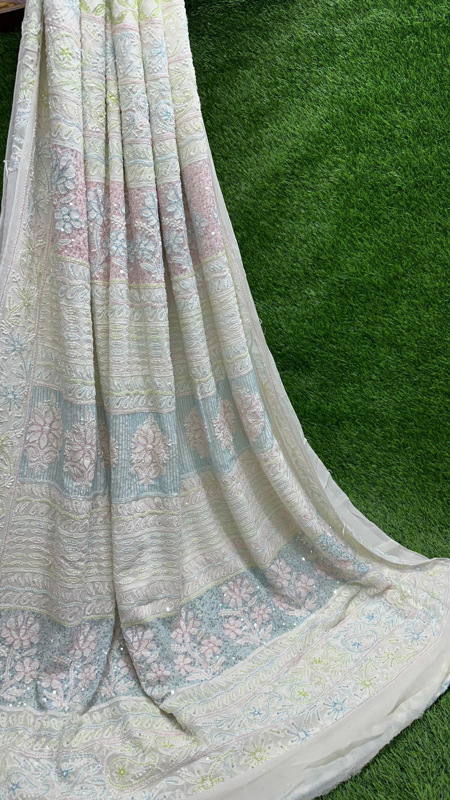 Bharat Pure Georgette Lucknowi Chikankari Saree