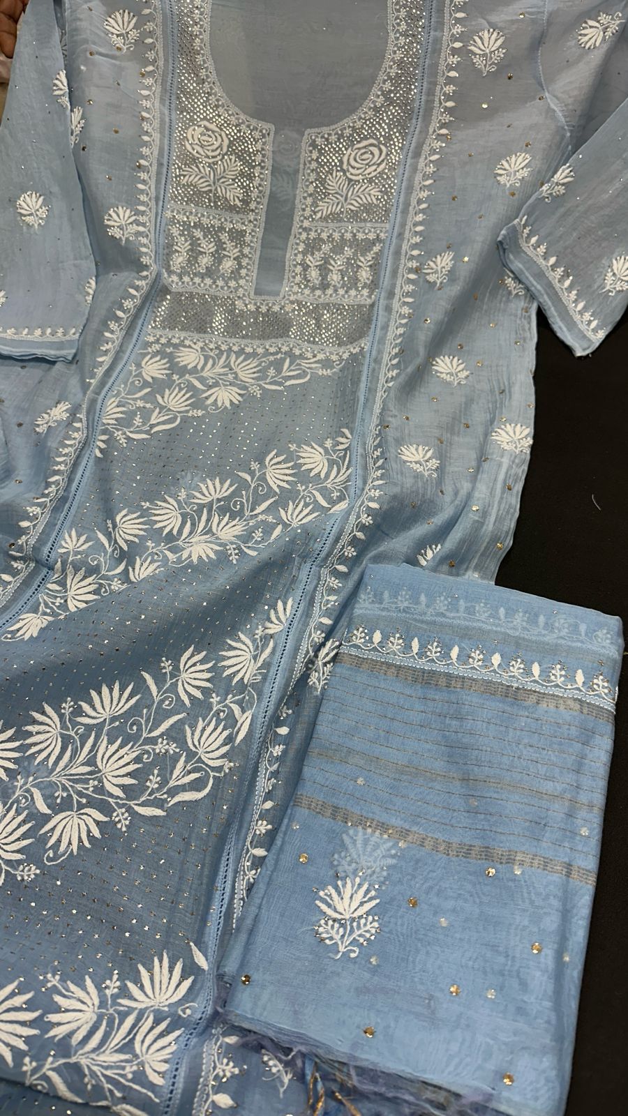 Bharat Soft Mul Chanderi Suit Set with Mukesh Work