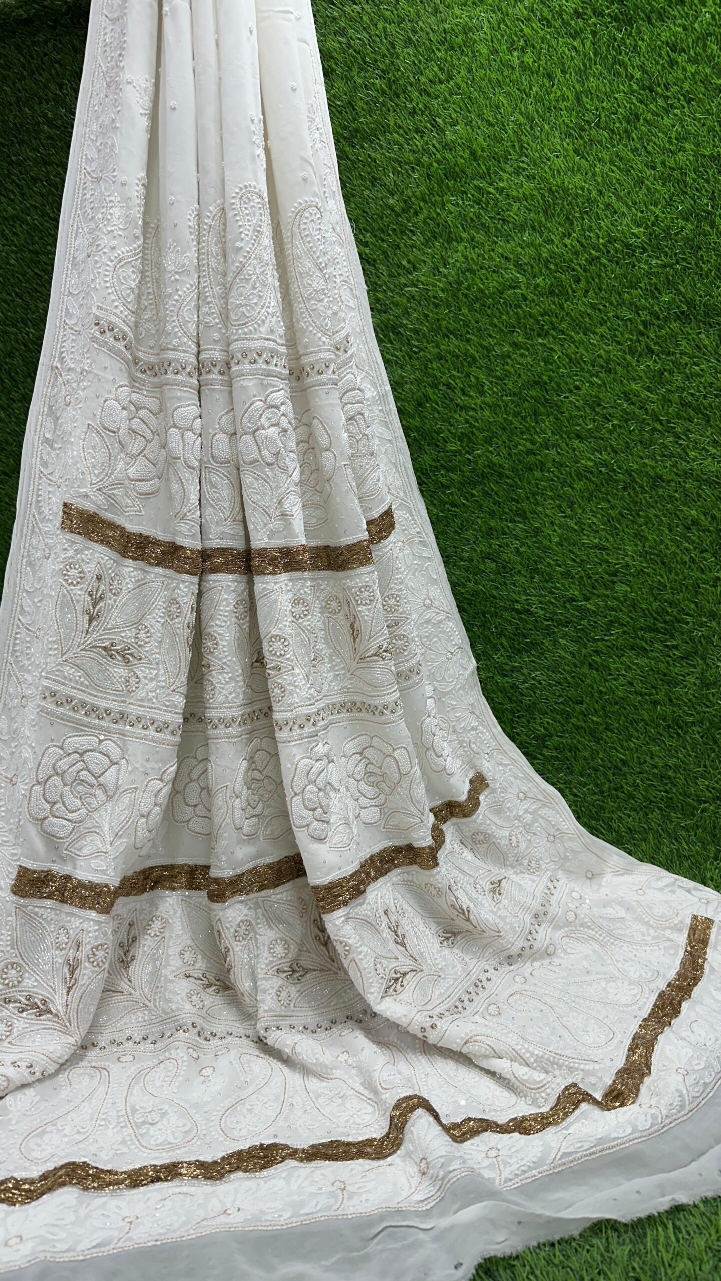 Bharat Handcrafted Lucknowi Chikan Saree