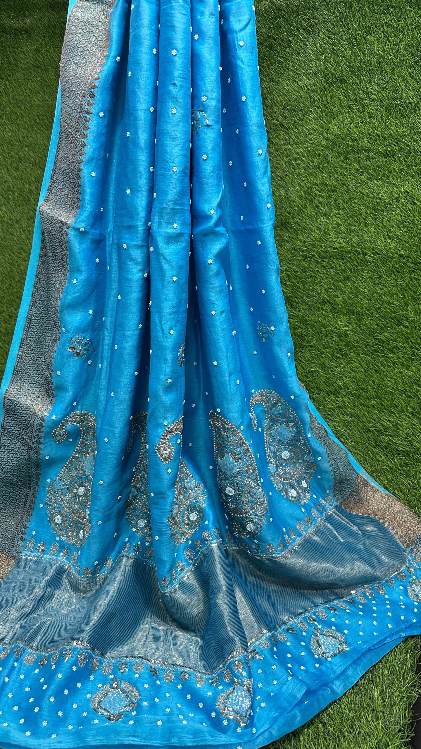 Bharat Hand Embroidered Banarasi Chanderi Silk Saree