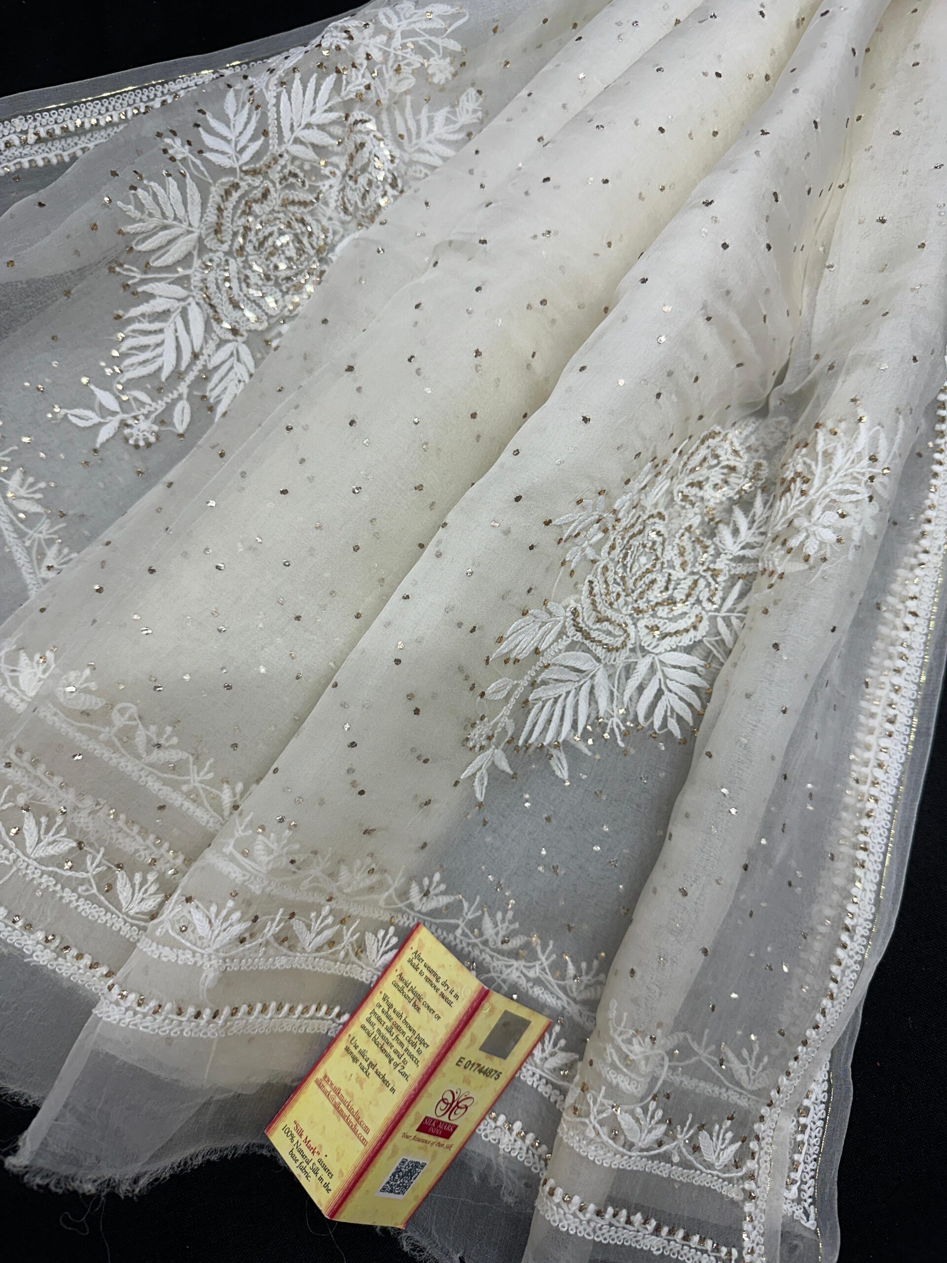 Bharat Hand Embroidered Organza Silk Dupatta