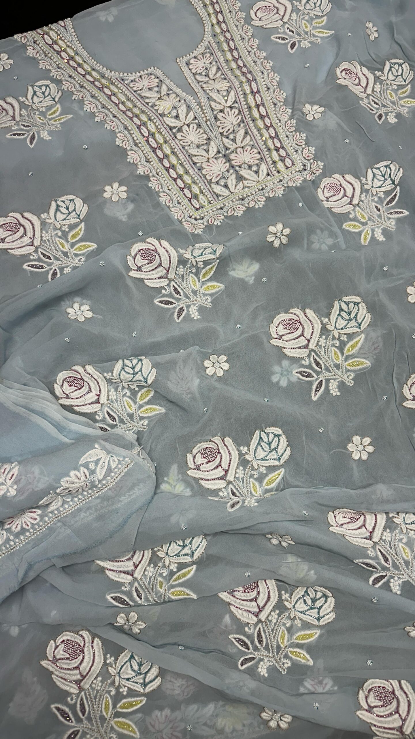Bharat Hand Embroidered 3D Chikan Majesty Shirt & Dupatta