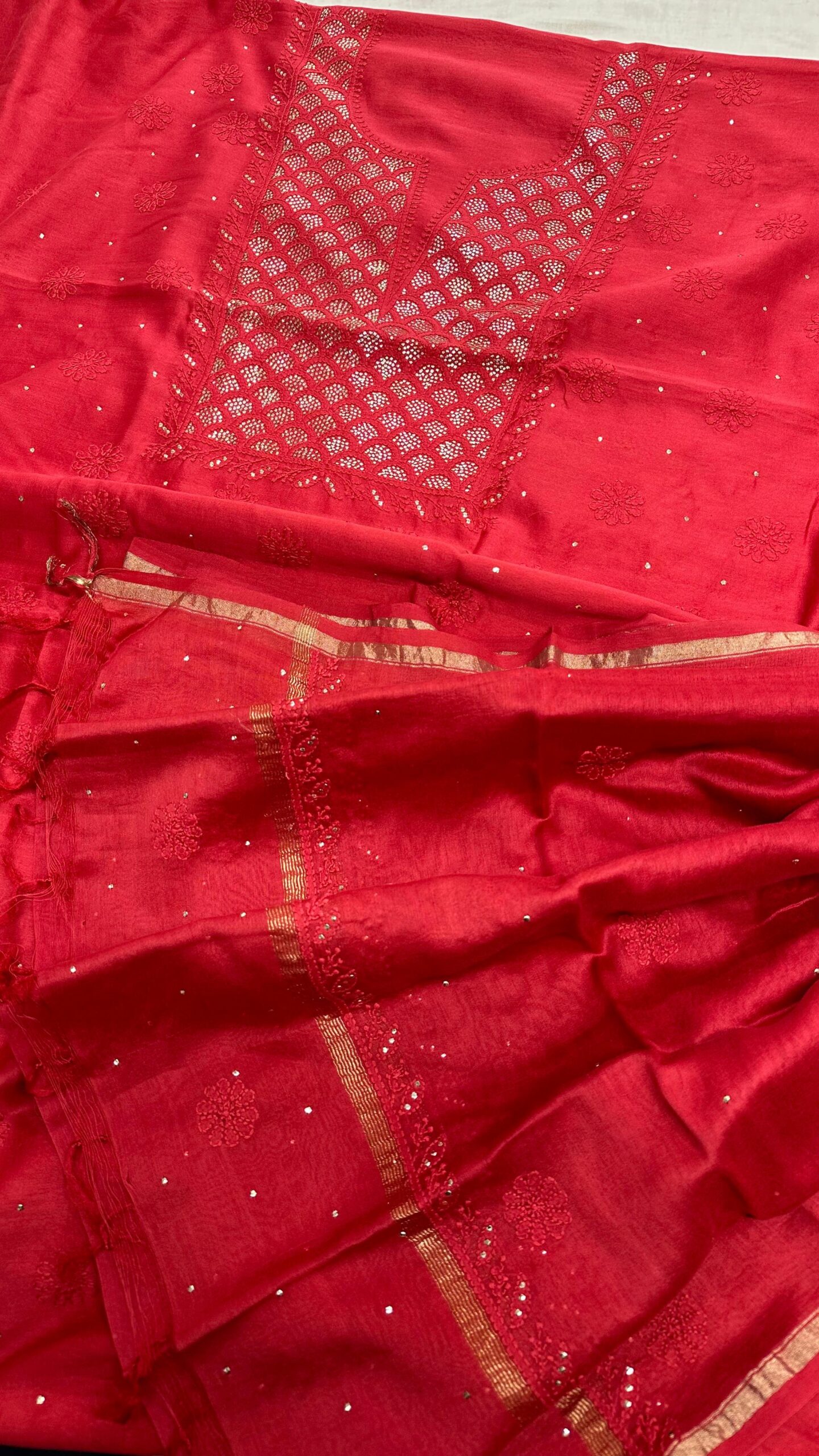 Bharat Pure Chanderi Silk Chikankari Set