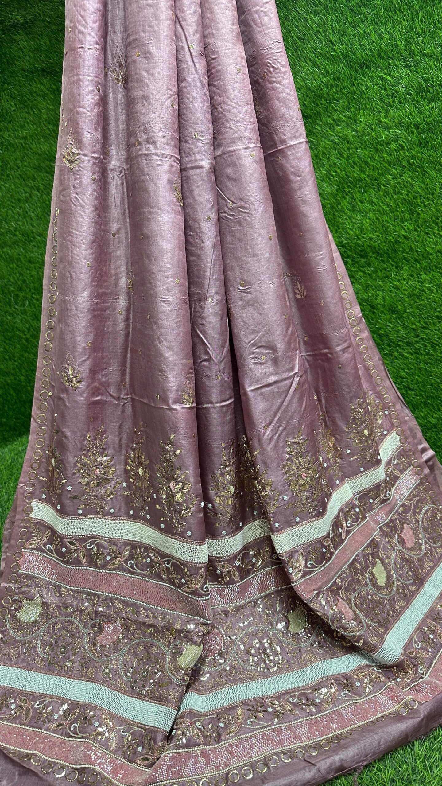 Bharat Hand Embroidered Pure Tusser Silk Saree