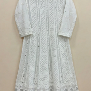 White Lucknowi Chikankari Anarkali Suit with Dupatta