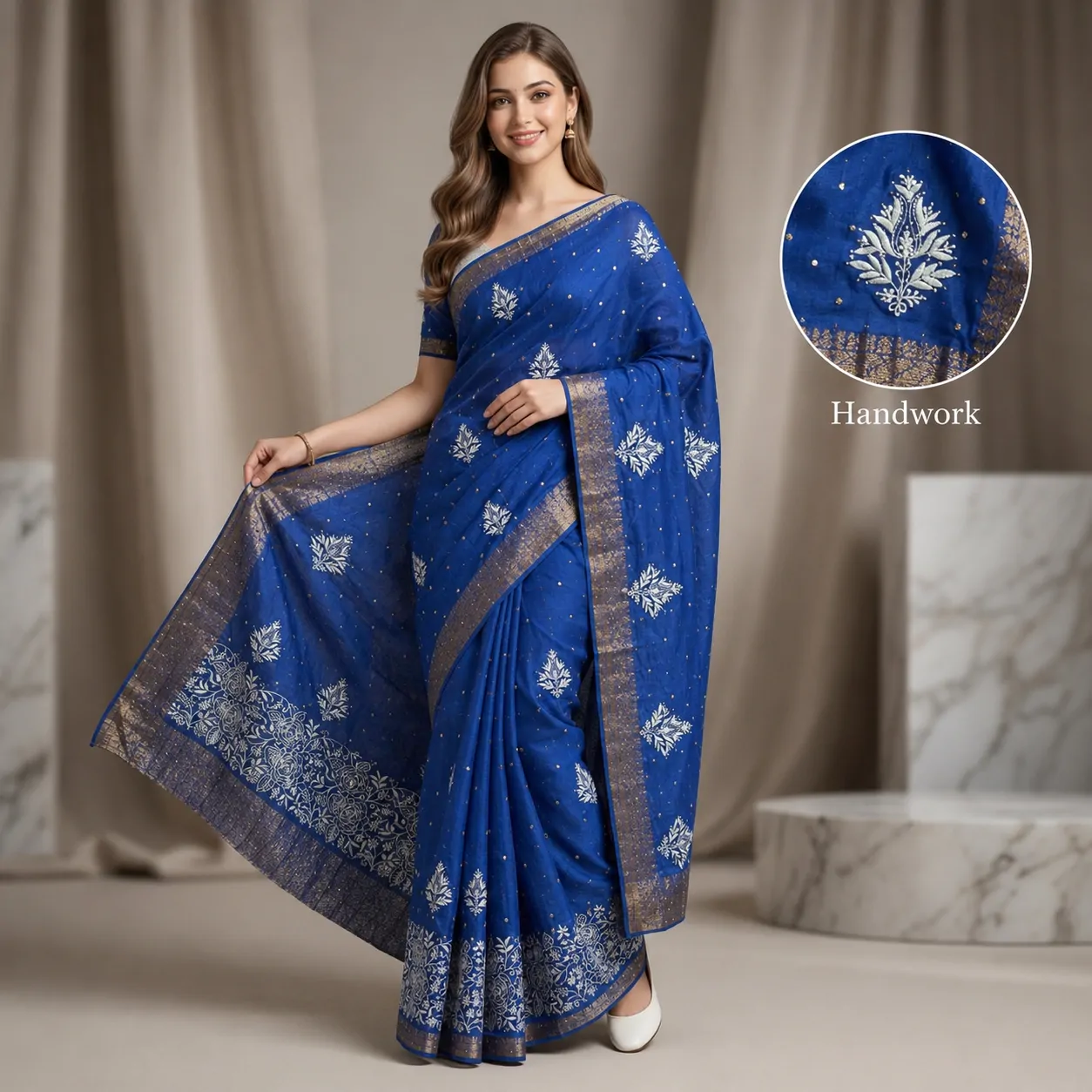 Bharat Chikan Beautiful Pure Chanderi Silk Saree | Lucknowi Chikan Work | Soft Saree with Blouse